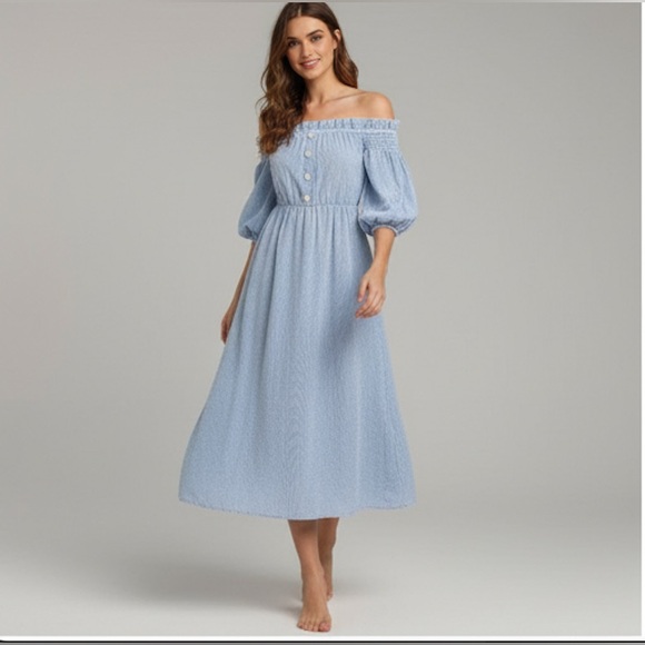 Dresses & Skirts - Striped Off Shoulder Ruffle Hem A-line Dress